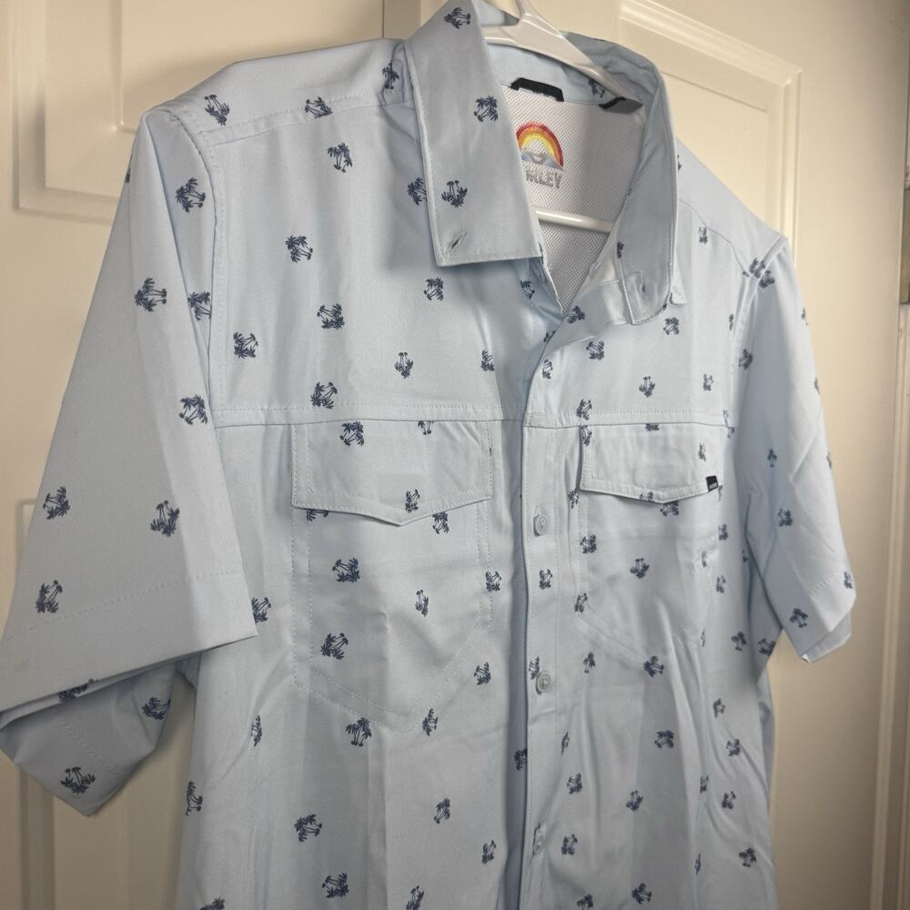 Hurley Shirt Mens Medium Blue Hawaiian Palm Tree Beach Casual Button Up Top - Picture 3 of 10